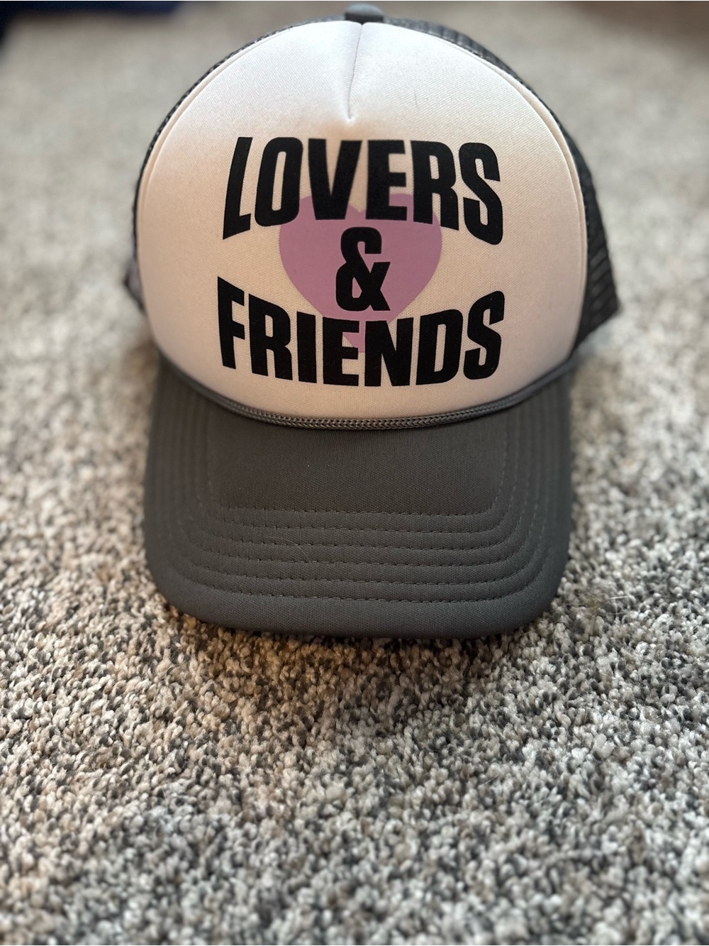 Lovers + Friends White Front Trucker Hat with Pink Heart